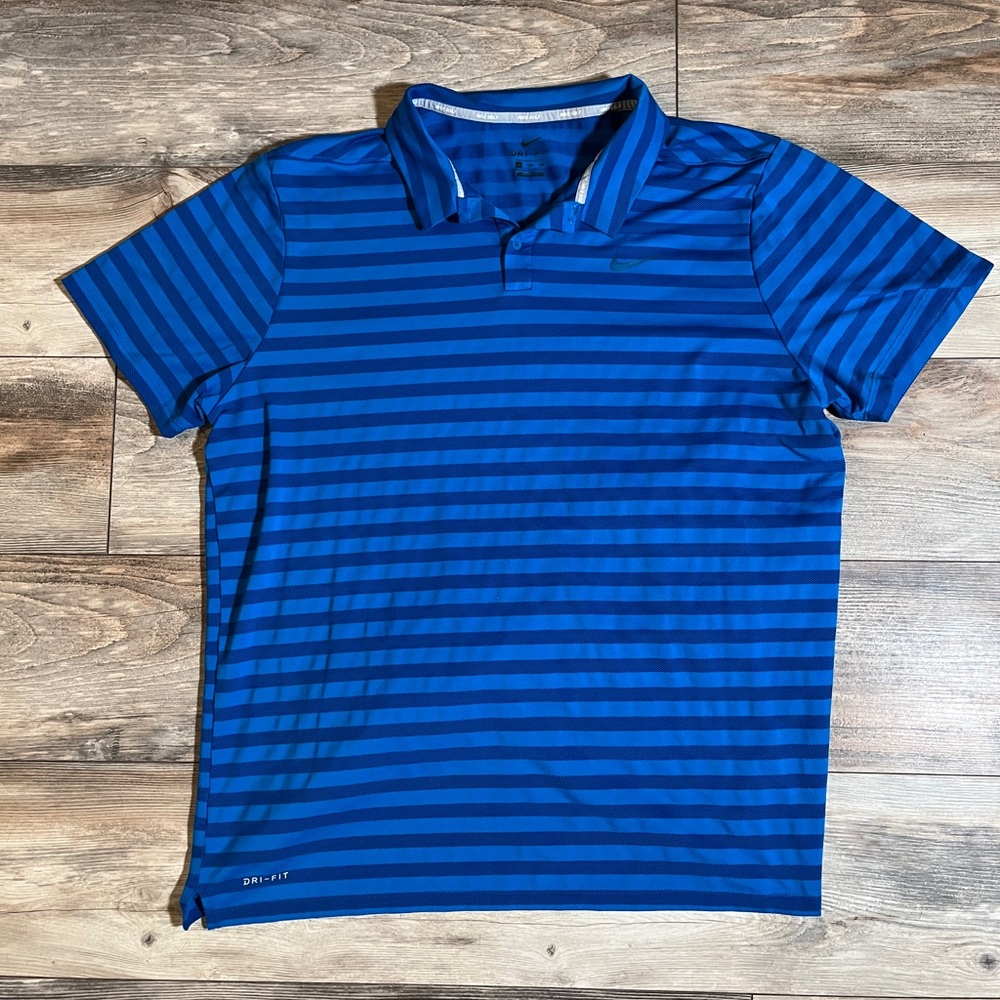 Nike Blue Striped Polo Shirt Classic Knit